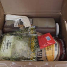 This is the box that contains all of the essentials for this particular beer: 3 oz. of Chinook Hops, Specialty Grains, Liquid Malt Extract (LME), Dry Malt Extract (DME), and a packet of US-05 Dry Yeast